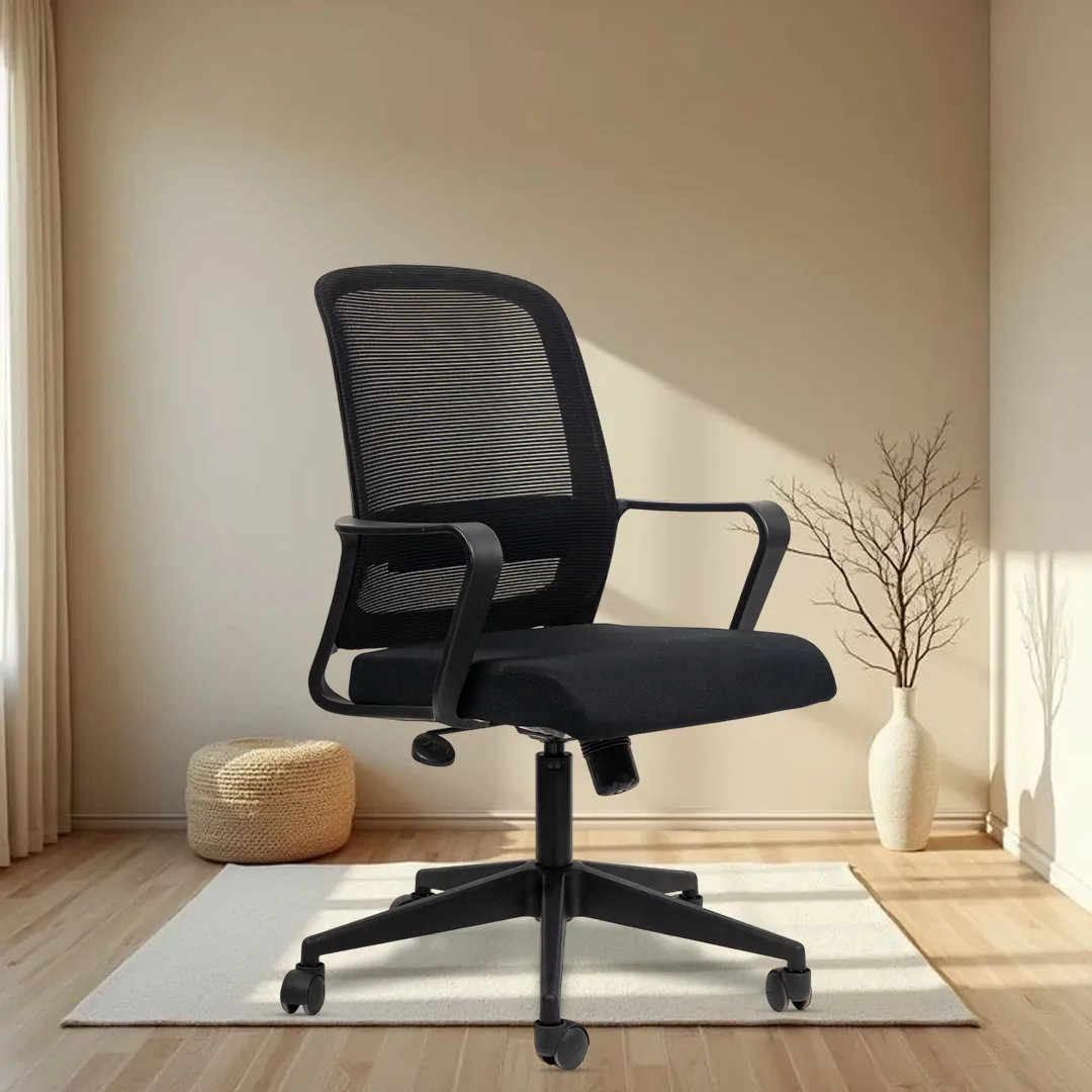 Colt Black Workstation Chair with Center Tilting Mechanism, Hydraulic Height Adjustment, and Heavy Duty Wheels, Black Seat