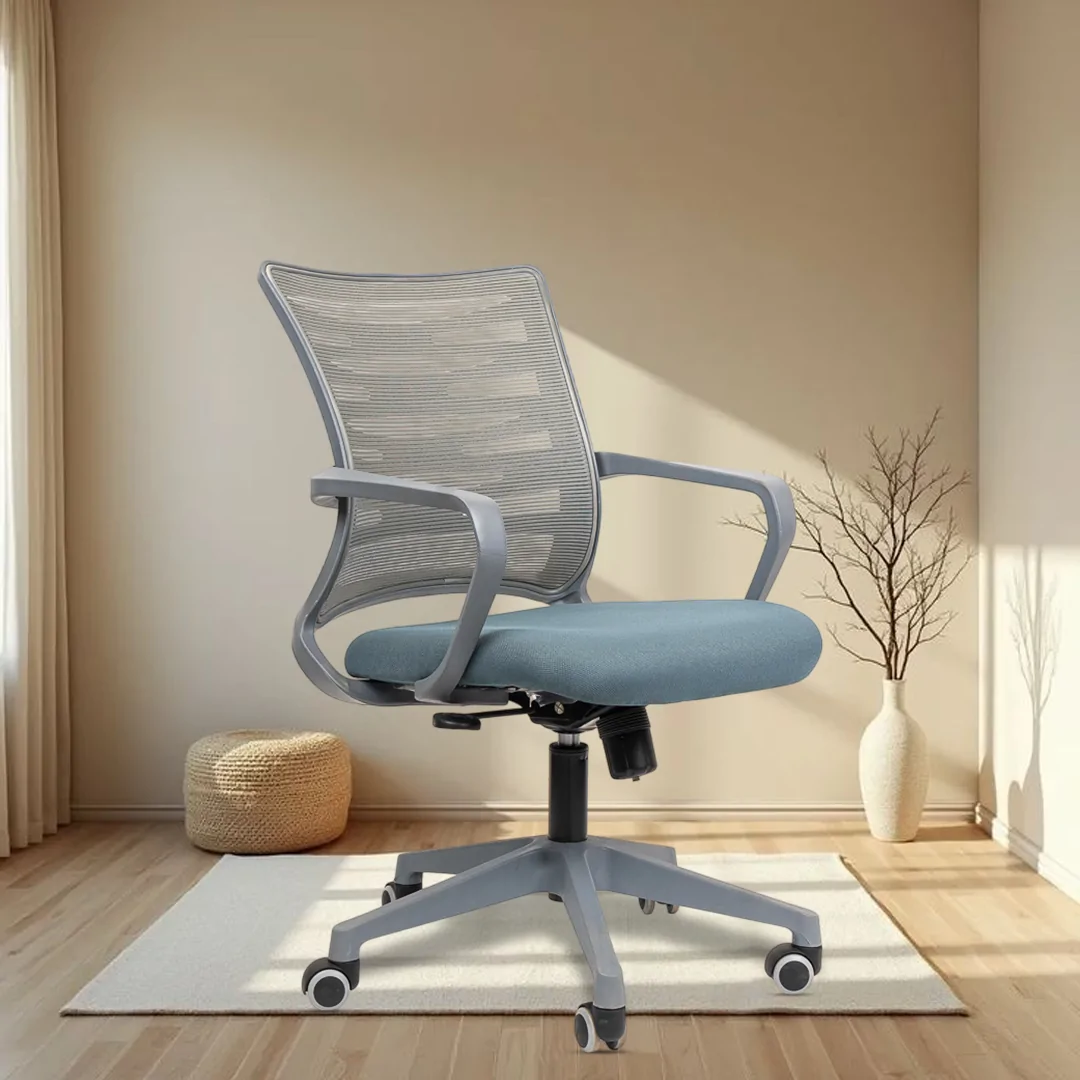 Krabee Grey Workstation Chair with Center Tilting Mechanism, Hydraulic Height Adjustment, and Heavy Duty Wheels, Grey Seat