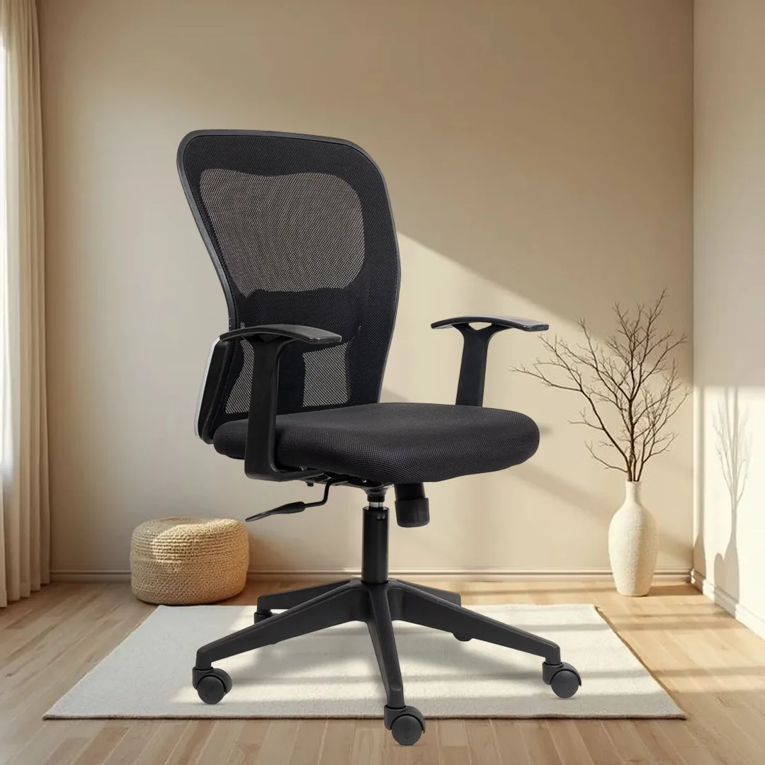 Matrix One Ergonomic Workstation Chair with Synchro Tilting Mechanism, Hydraulic Height Adjustment, and Heavy Duty Wheels, Black Seat