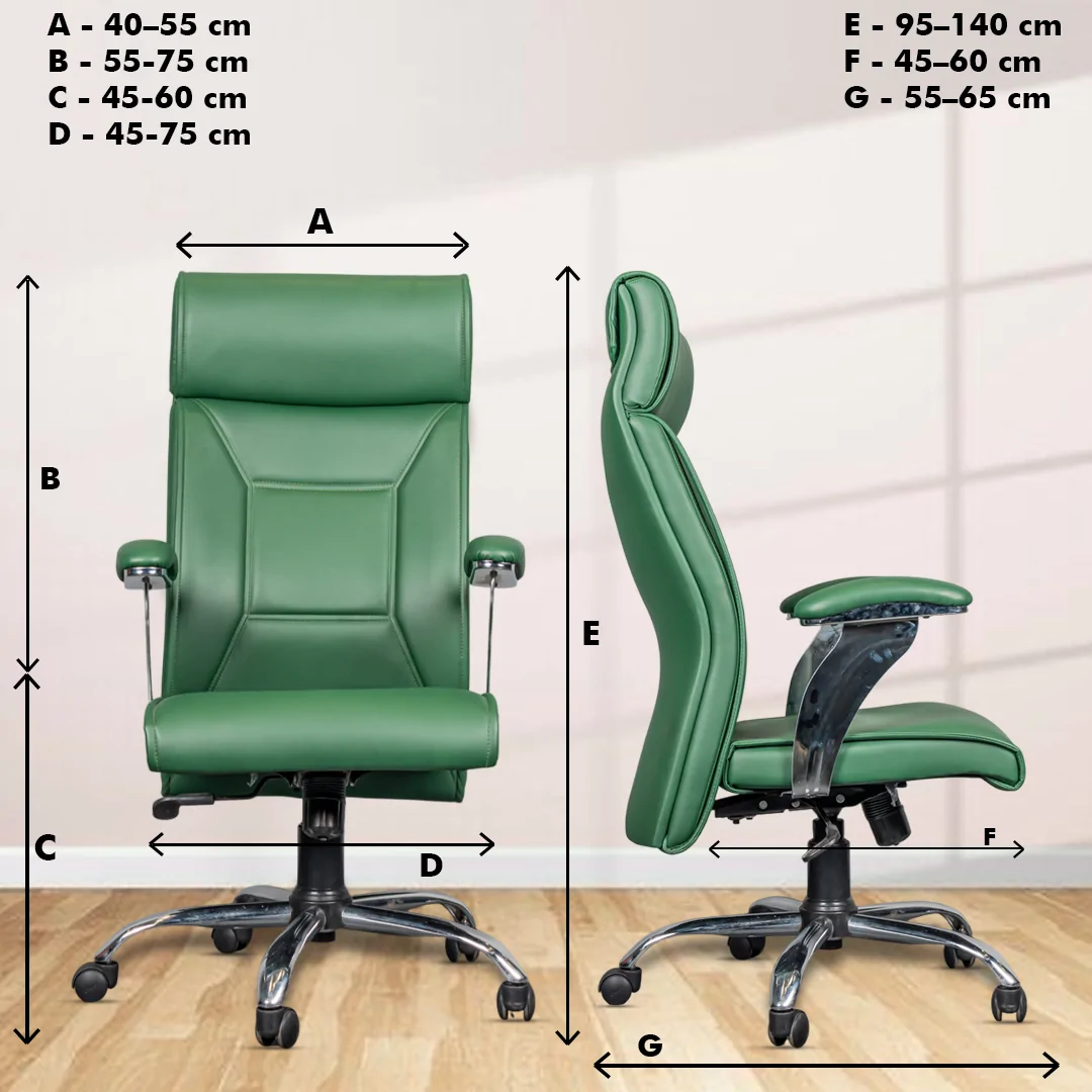 Aaron High Back Ergonomic Boss Chair with Synchro Tilting Mechanism, Hydraulic Height Adjustment, Rexine Material & Heavy Duty Wheels, Green Seat - Image 5
