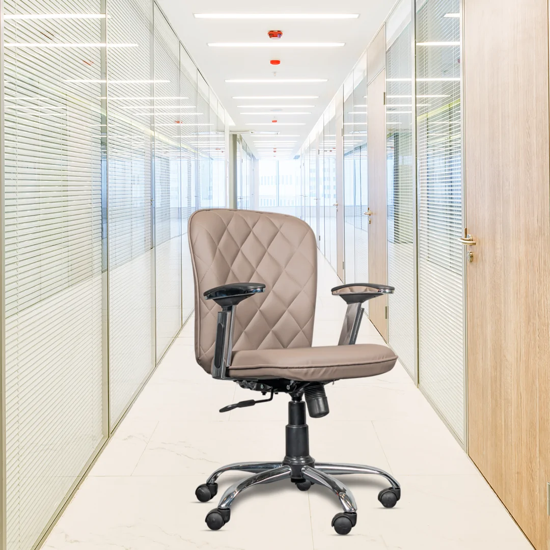 Ambar Lexus Low Back Ergonomic Boss Chair with Tilting Mechanism, Hydraulic Height Adjustment, Rexine Material & Heavy Duty Wheels, Beige Seat