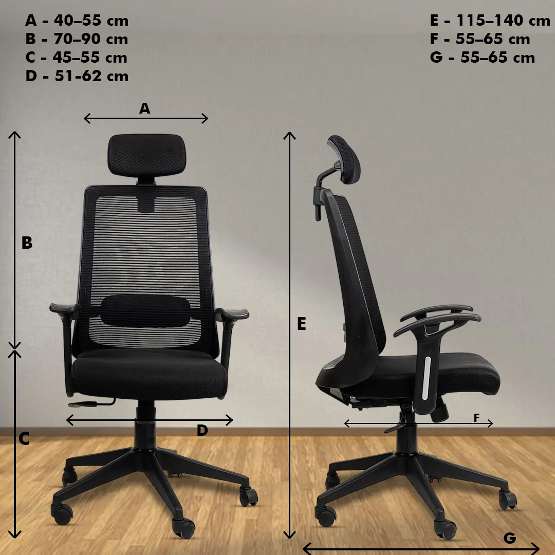 Ample High Back Ergonomic Chair with Adjustable Neck Rest, Synchro Tilting Mechanism, Hydraulic Height Adjustment & Heavy Duty Wheels, Black Seat - Image 5