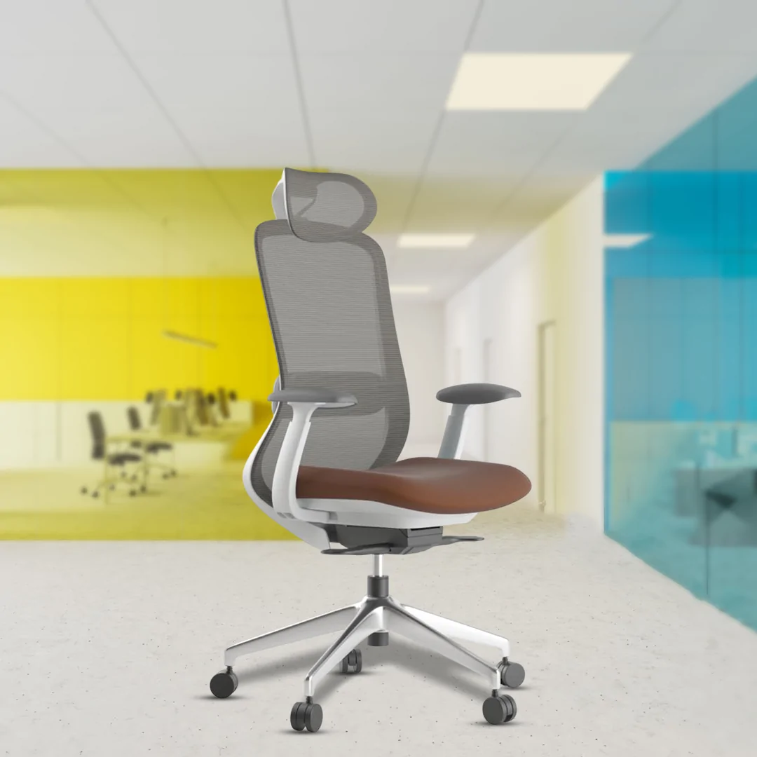 Bassel Brown High Back Luxury Chair with Lumbar Support, 4D Adjustable Armrests, Self-Weight Synchro Tilt Mechanism, Multi-Position Lock, Seat Slider, and Heavy-Duty Aluminium Die-Cast Base with Glass-Filled Nylon Castors