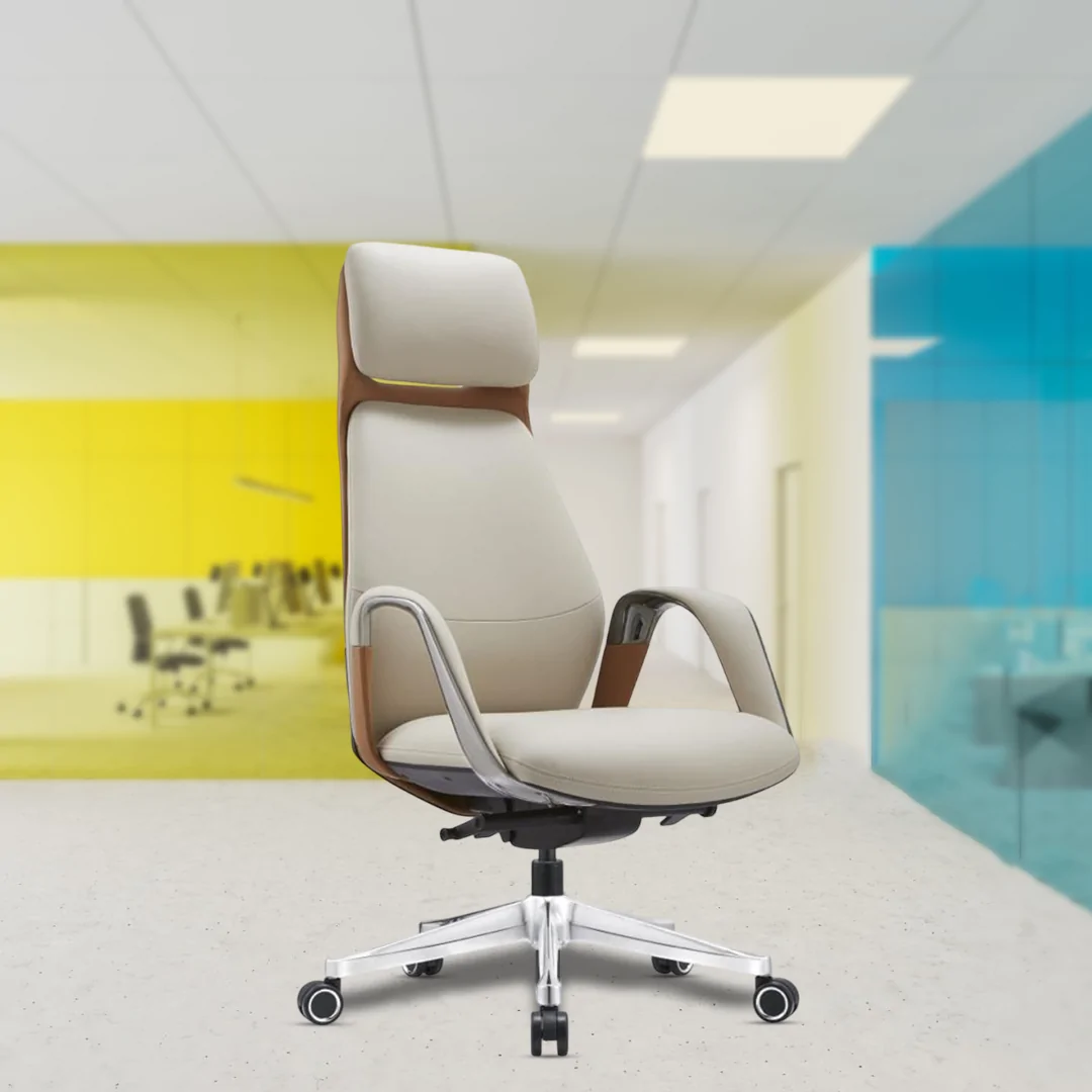 Bentley Leather High Back Luxury Chair with Fixed Armrests, Premium Leather Upholstery, Knee Tilt Synchro Mechanism, Multi-Position Lock, Aluminium Die-Cast Base, and Class 4 Gas Lift