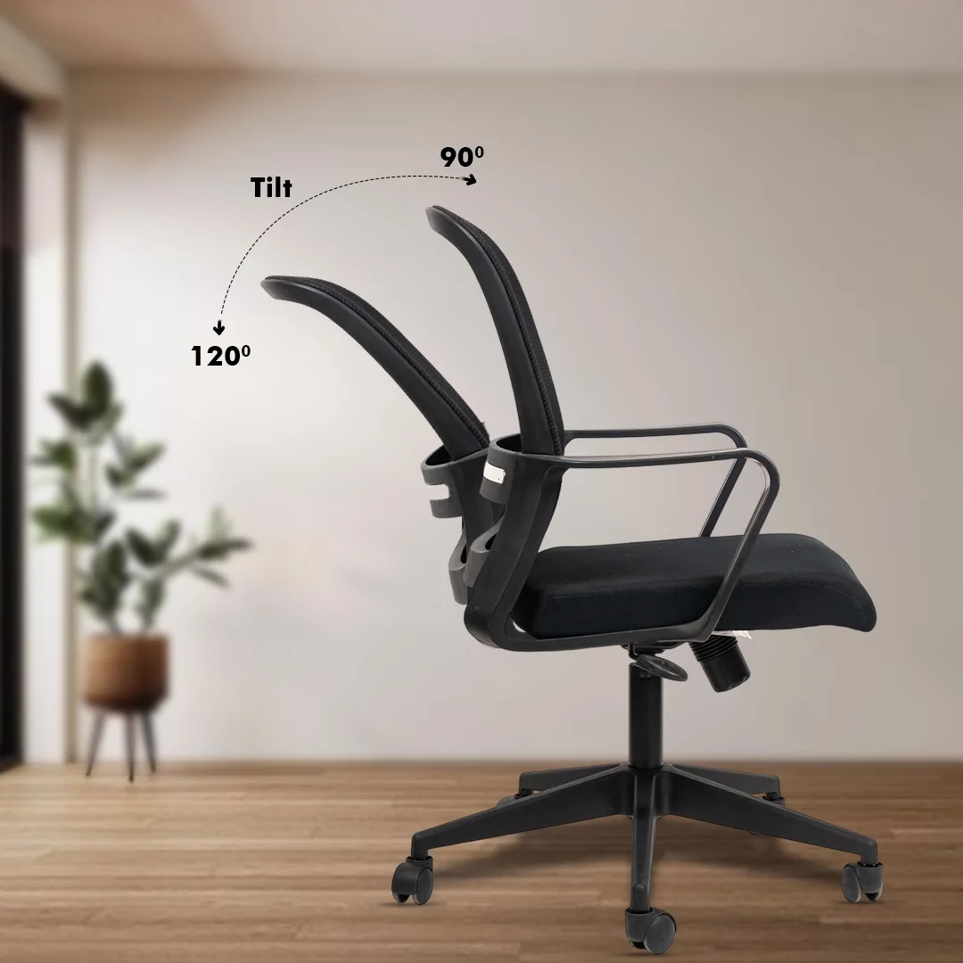 Colt Black Workstation Chair with Center Tilting Mechanism, Hydraulic Height Adjustment, and Heavy Duty Wheels, Black Seat - Image 4