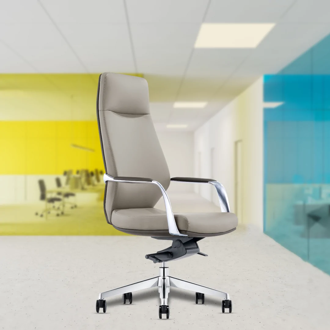 Daisy Beige High Back Luxury Chair with Adjustable Neck Rest, 2D Adjustable Armrests, Knee-Tilt Mechanism, Multi-Position Lock, Aluminium Die-Cast Base, and Heavy Duty Nylon Castors