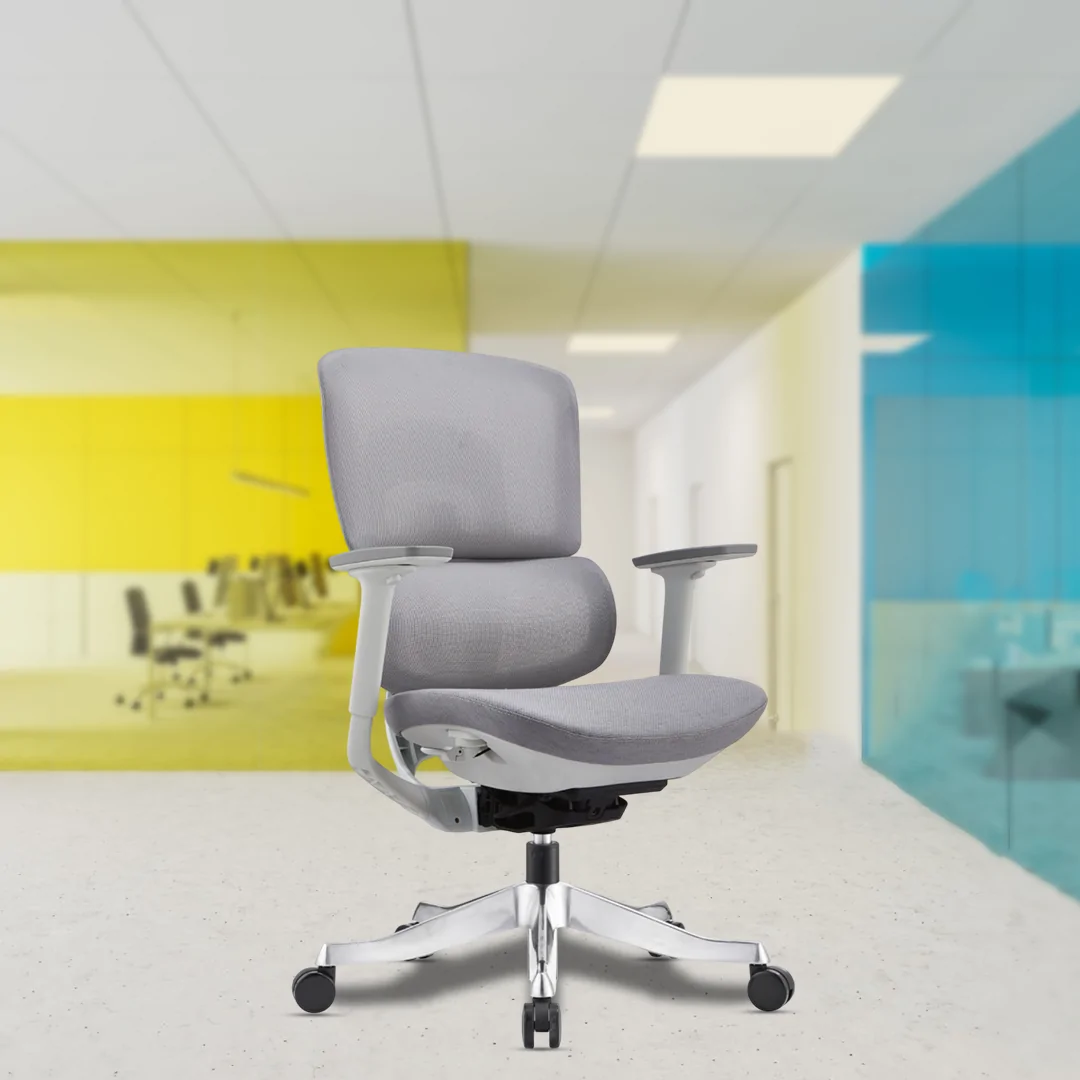 DESTINY Medium Back Luxury Chair with 3D Headrest, 4D Adjustable Armrests, Self-Adjustable Lumbar Support, Multi-Position Knee Tilt Synchro Mechanism, Seat Slider, Extendable Footrest, Aluminium Die-Cast Base & Nylon Castors.