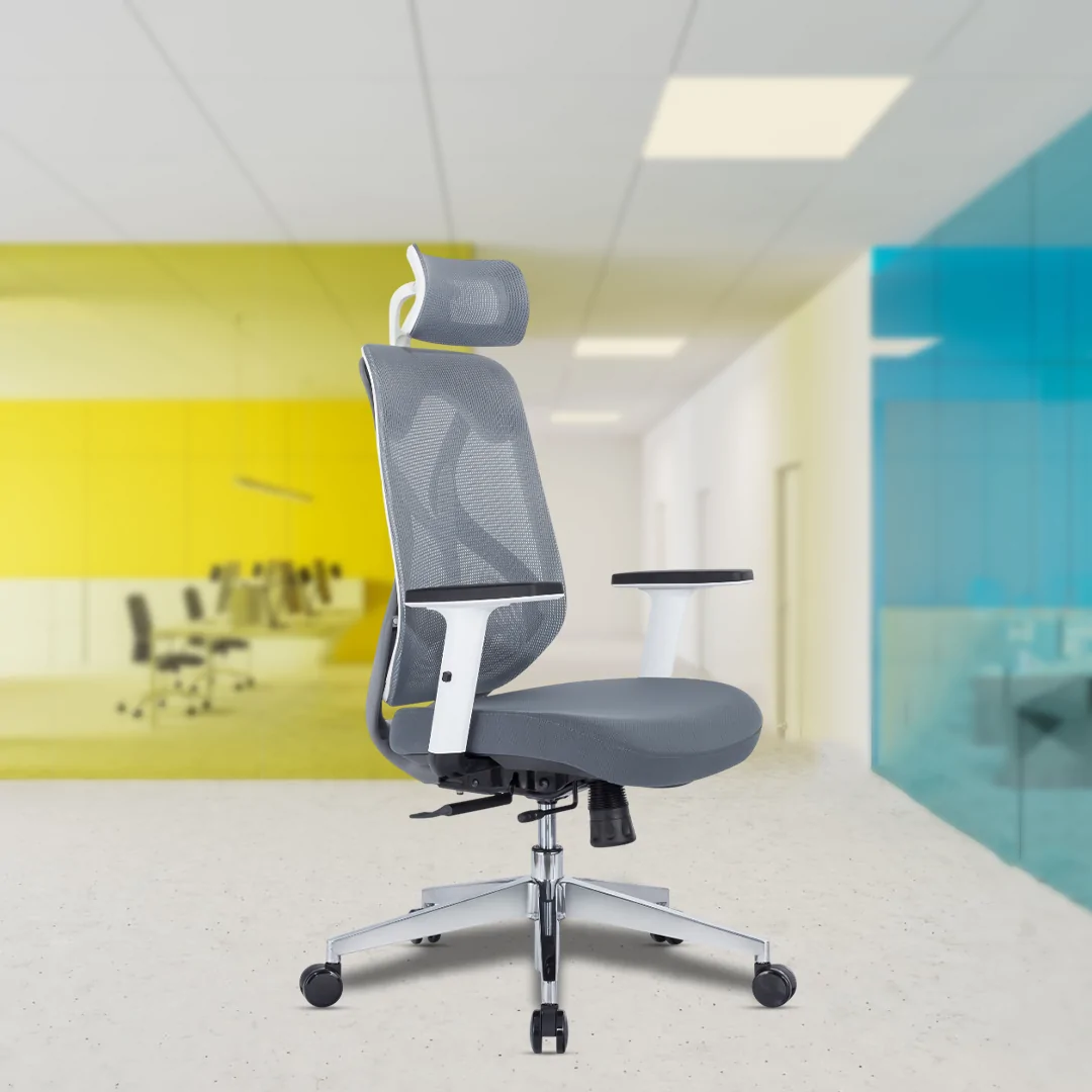 Ergon White High Back Luxury Chair with Adjustable Headrest, Fully Adjustable Backrest, Armrests & Seat Depth, Syncro Tilt Mechanism with Multi-Position Lock, Integrated Lumbar Support, 700mm Aluminium Die-Cast Base with 60mm Nylon Castors & Class 4 Gas Lift.