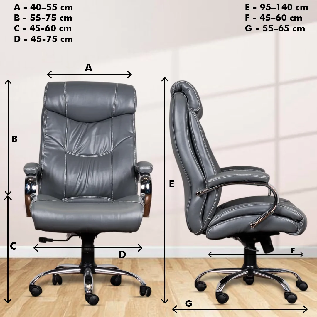 Fabio High Back Boss Chair with Center Tilting Mechanism, Hydraulic Height Adjustment, Rexine Material & Heavy Duty Wheels, Grey Seat - Image 5