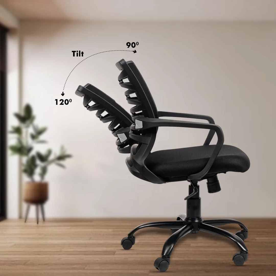 Krabee Workstation Chair with Center Tilting Mechanism, Hydraulic Height Adjustment, and Heavy Duty Wheels, Black Seat - Image 4