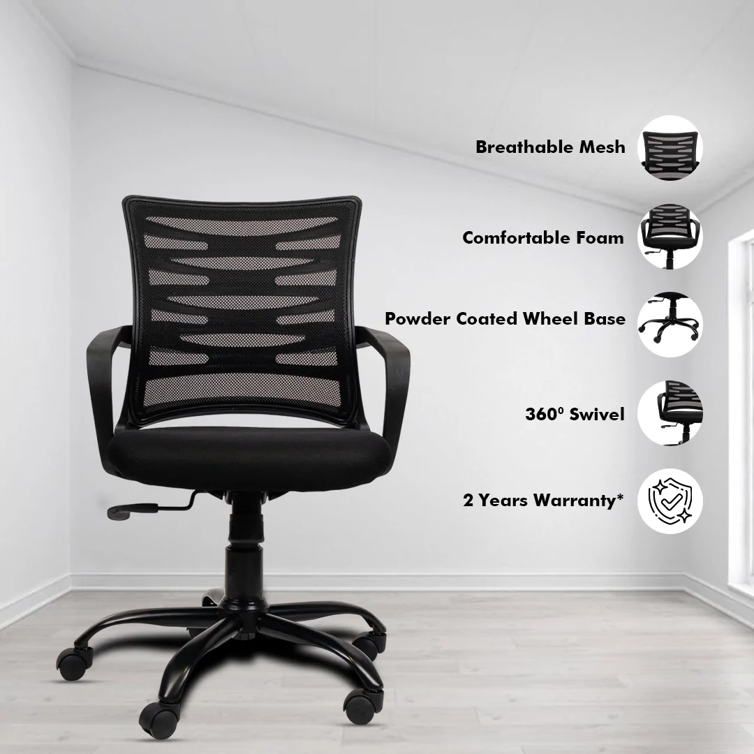 Krabee Workstation Chair with Center Tilting Mechanism, Hydraulic Height Adjustment, and Heavy Duty Wheels, Black Seat - Image 2