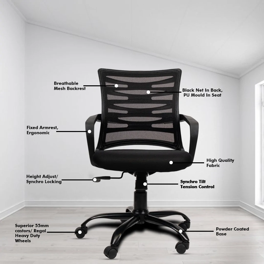 Krabee Workstation Chair with Center Tilting Mechanism, Hydraulic Height Adjustment, and Heavy Duty Wheels, Black Seat - Image 3