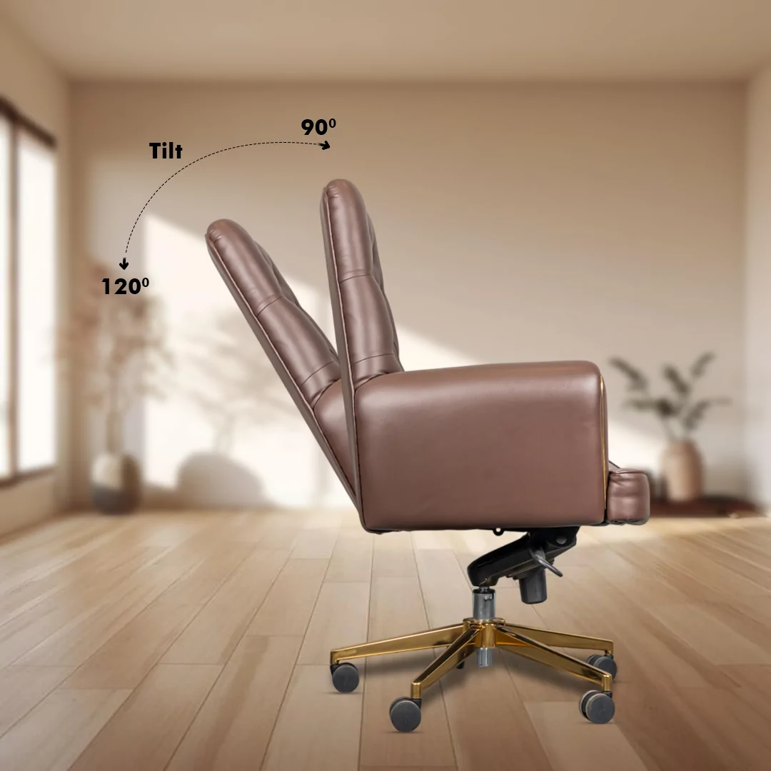 Legacy Medium Back Boss Chair with Center Tilting Mechanism, Hydraulic Height Adjustment, Rexine Material & Heavy Duty Wheels, Brown Seat - Image 4
