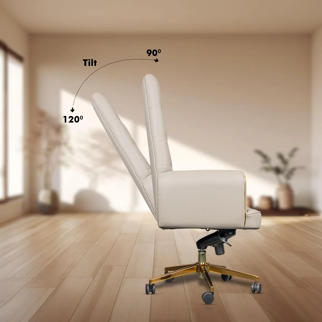 Legacy High Back Boss Chair with Center Tilting Mechanism, Hydraulic Height Adjustment, Rexine Material & Heavy Duty Wheels, Beige Seat - Image 4