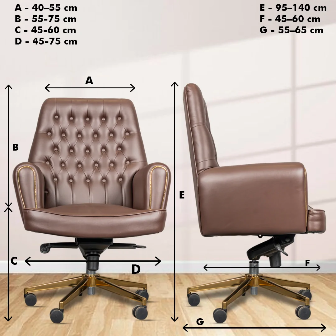 Legacy Medium Back Boss Chair with Center Tilting Mechanism, Hydraulic Height Adjustment, Rexine Material & Heavy Duty Wheels, Brown Seat - Image 5