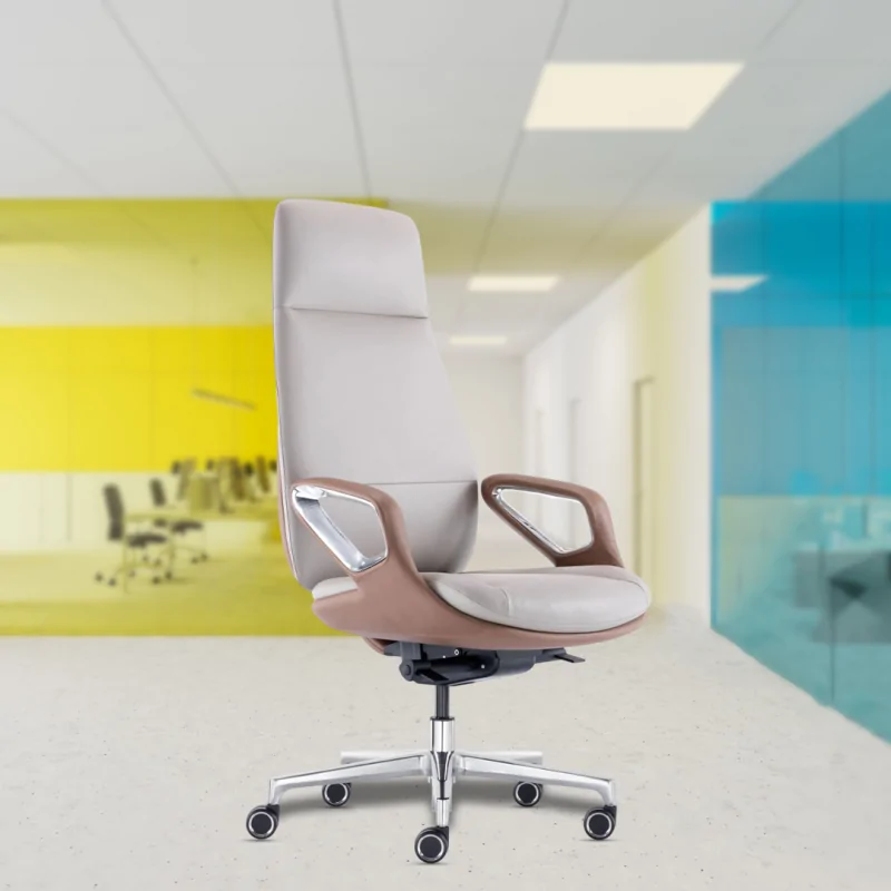 Martin High Back Ergonomic Chair with Adjustable Neck & Arm Rest, Synchro Tilting Mechanism, Hydraulic Height Adjustment & Heavy Duty Wheels, Premium Leather Seat.