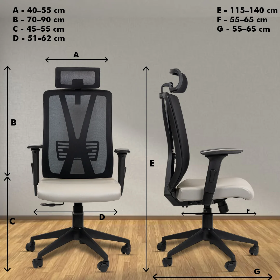 Meteor High Back Ergonomic Chair with Adjustable Neck & Arm Rest, Synchro Tilting Mechanism, Hydraulic Height Adjustment & Heavy Duty Wheels, Beige Seat - Image 5