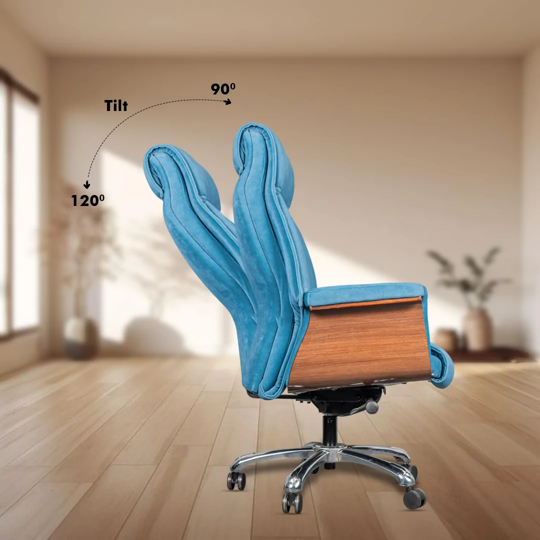 Molto High Back Ergonomic Boss Chair with Synchro Tilting Mechanism, Hydraulic Height Adjustment, Rexine Material & Heavy Duty Wheels, Blue Seat - Image 4
