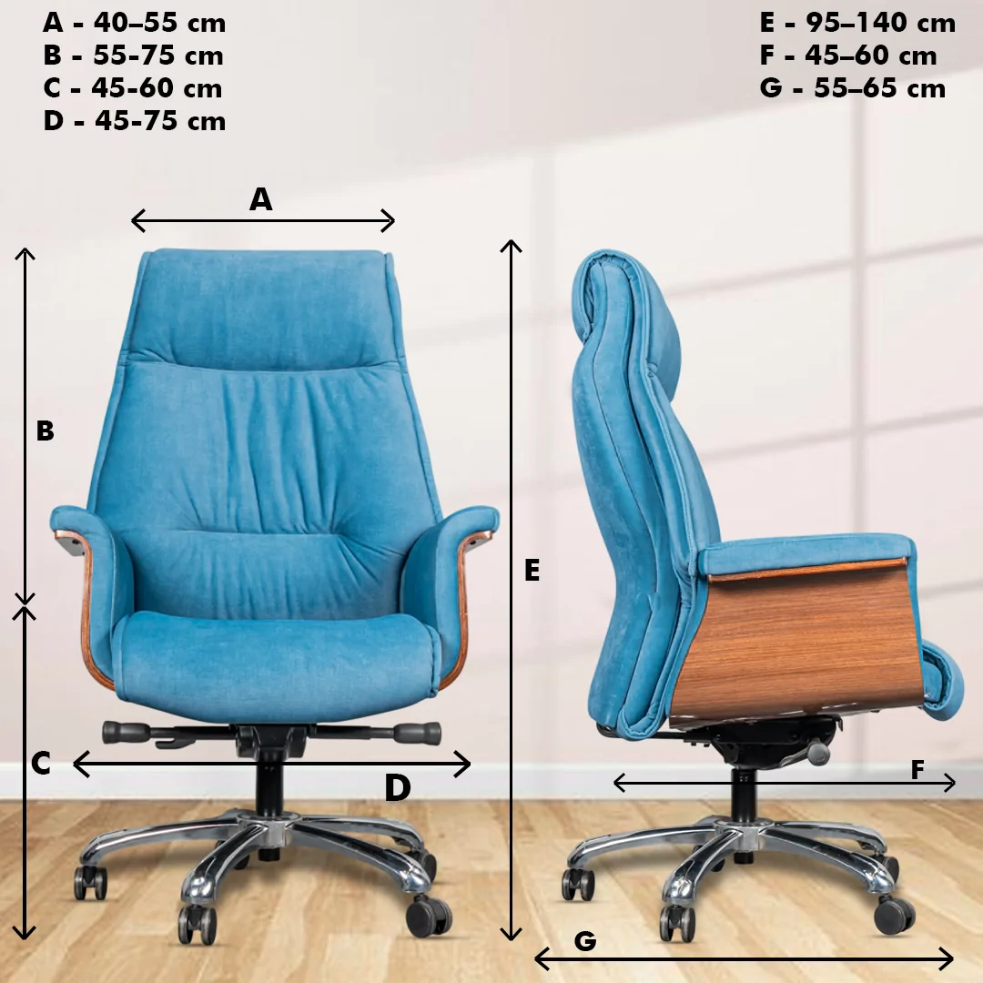 Molto High Back Ergonomic Boss Chair with Synchro Tilting Mechanism, Hydraulic Height Adjustment, Rexine Material & Heavy Duty Wheels, Blue Seat - Image 5