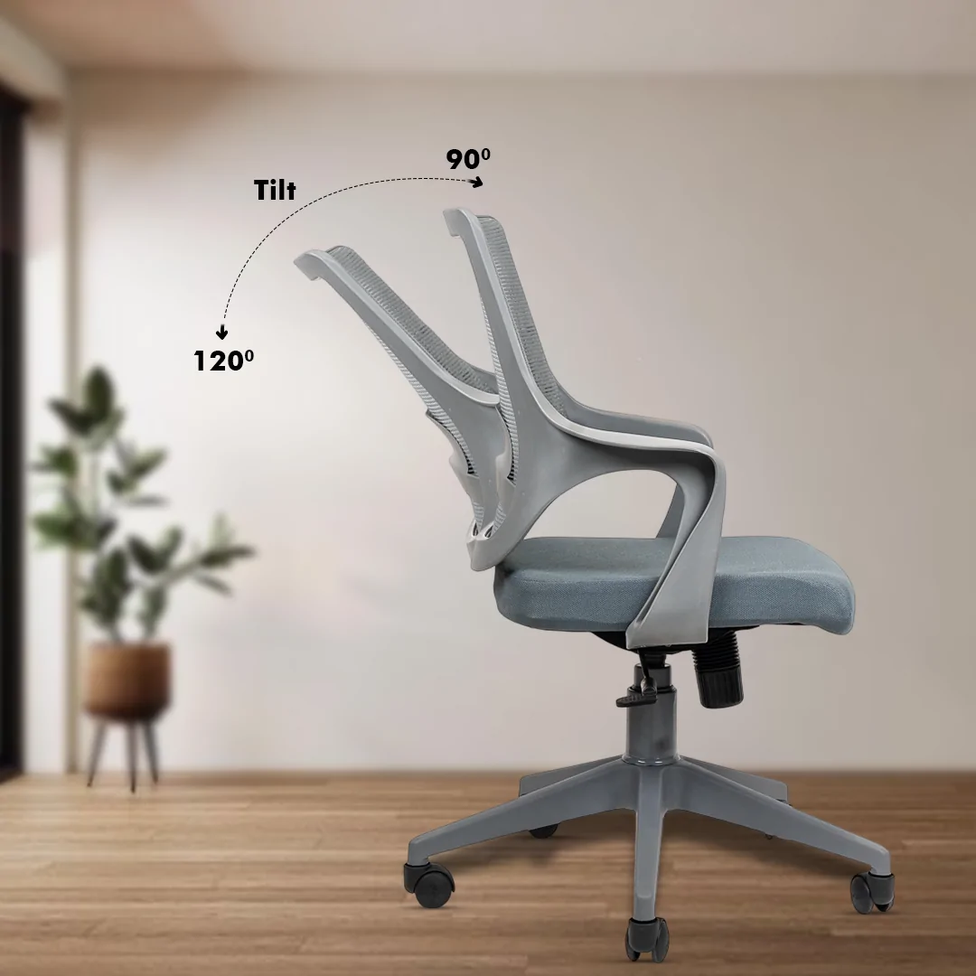 Mono Grey Workstation Chair with Center Tilting Mechanism, Hydraulic Height Adjustment, and Heavy Duty Wheels, Grey Seat - Image 4