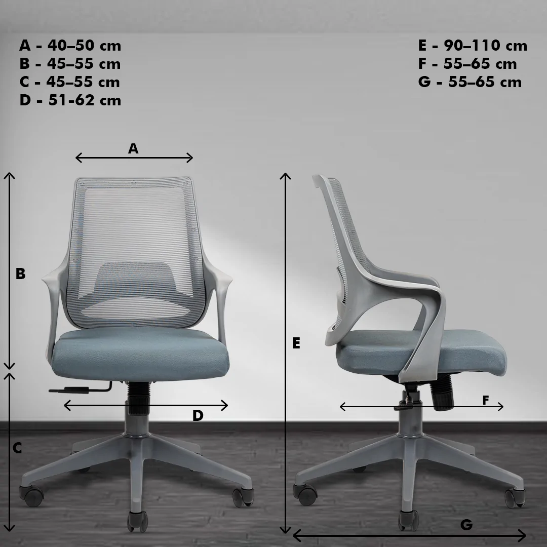 Mono Grey Workstation Chair with Center Tilting Mechanism, Hydraulic Height Adjustment, and Heavy Duty Wheels, Grey Seat - Image 5