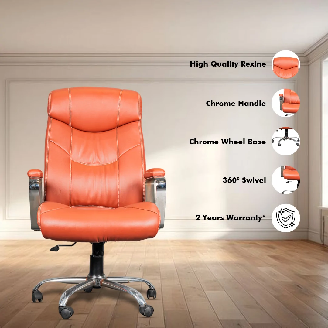 Montello High Back Ergonomic Boss Chair with Synchro Tilting Mechanism, Hydraulic Height Adjustment, Rexine Material & Heavy Duty Wheels, Tan Seat - Image 2