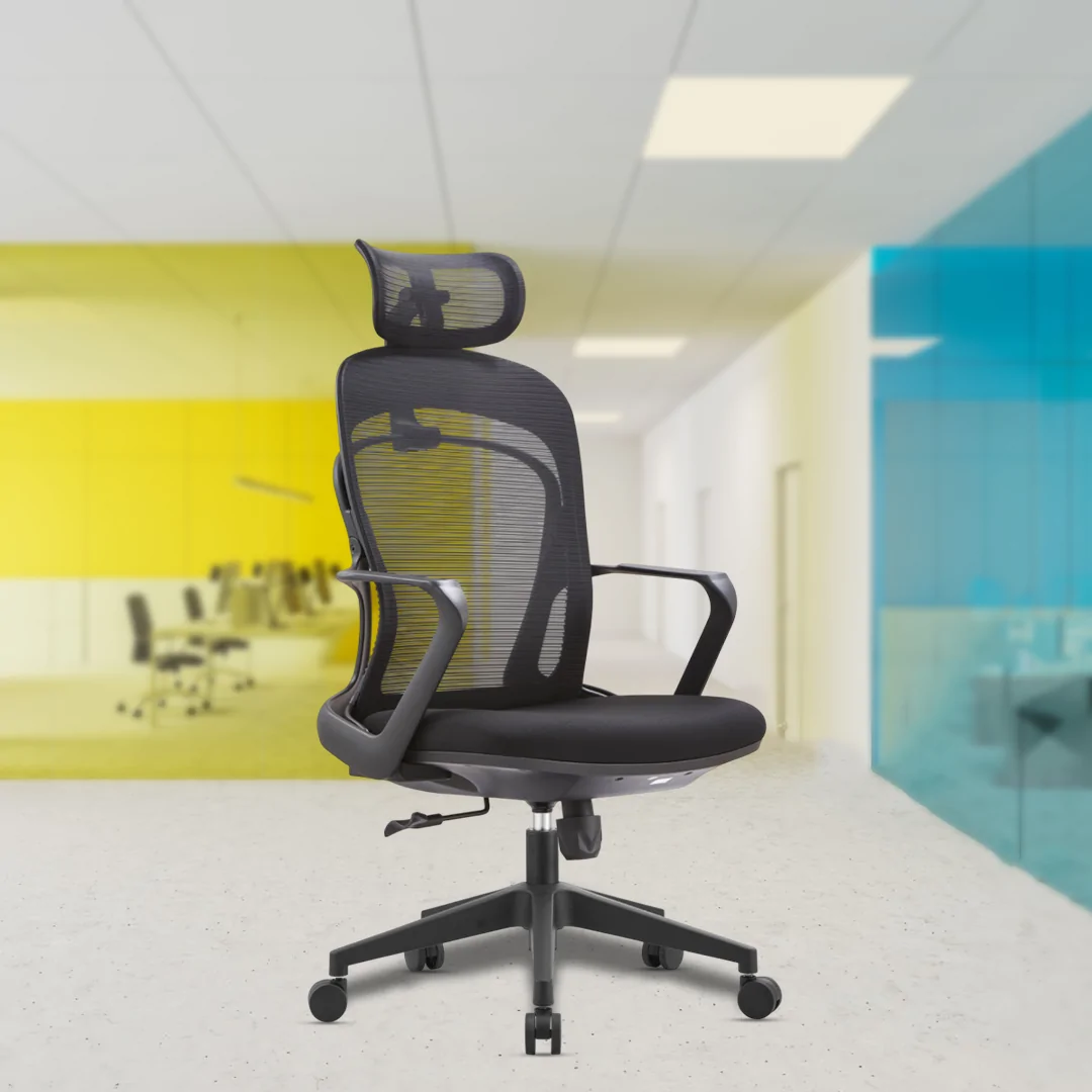 Omega Mesh High Back Ergonomic Chair with Fixed Lumbar Support, Center Tilt Mechanism, Fixed Armrests, Chrome Base, Nylon Castors & Class 4 Gas Lift.