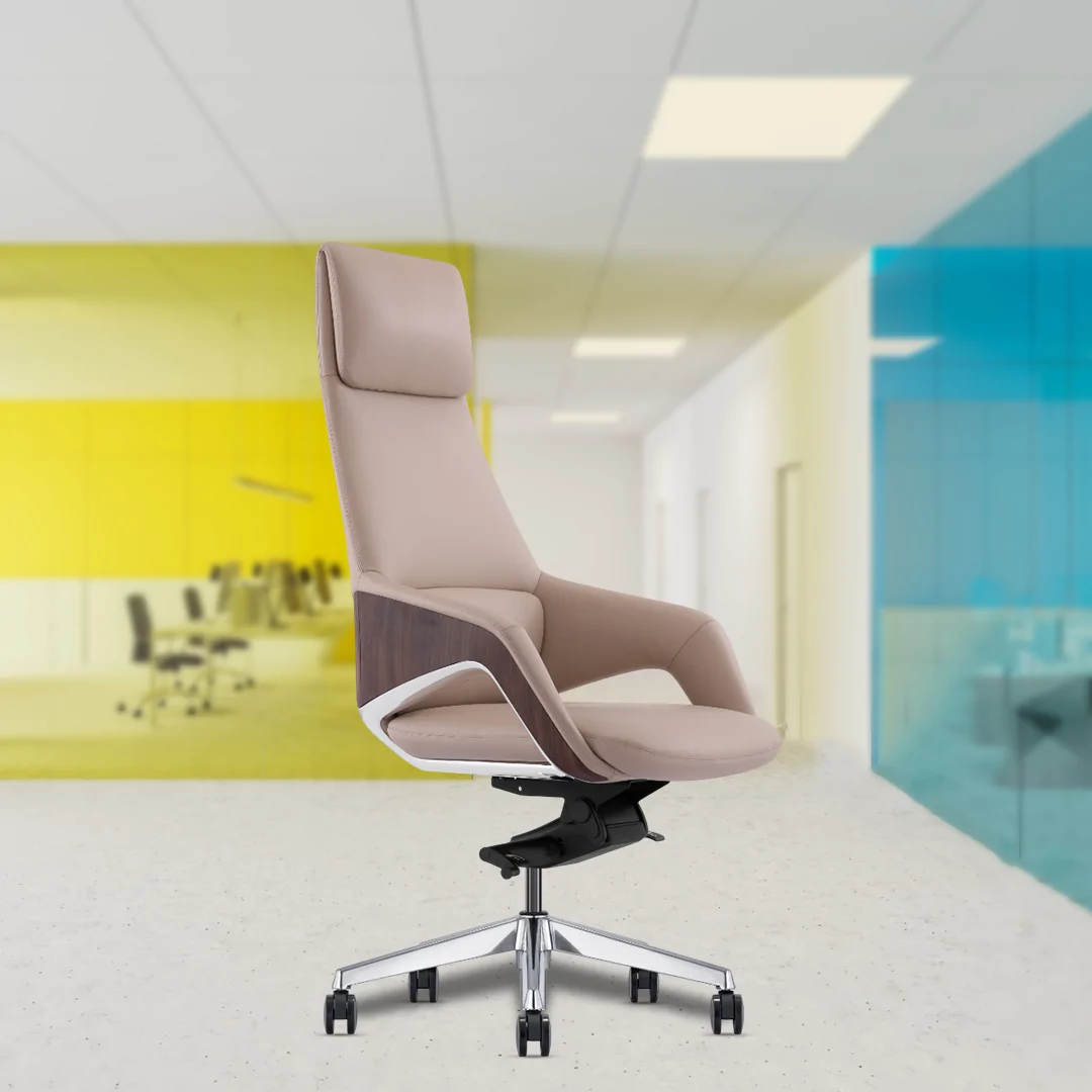 Oyster Leather High Back Luxury Chair with Adjustable Neck & Arm Rest, Synchro Tilting Mechanism, Hydraulic Height Adjustment & Heavy Duty Wheels, Leather Seat