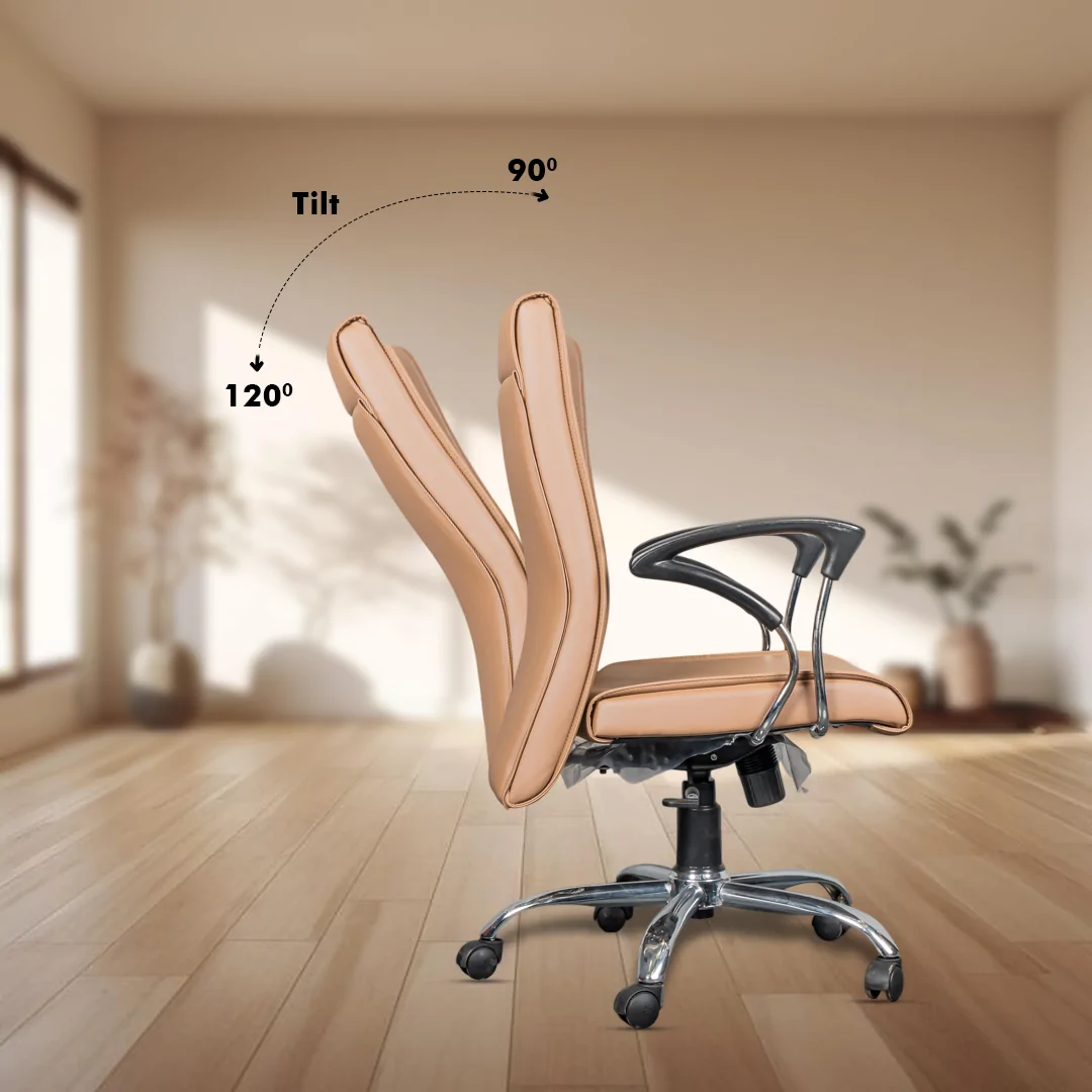Octiva Medium Back Ergonomic Boss Chair with Synchro Tilting Mechanism, Hydraulic Height Adjustment, Rexine Material & Heavy Duty Wheels, Tan Seat - Image 4