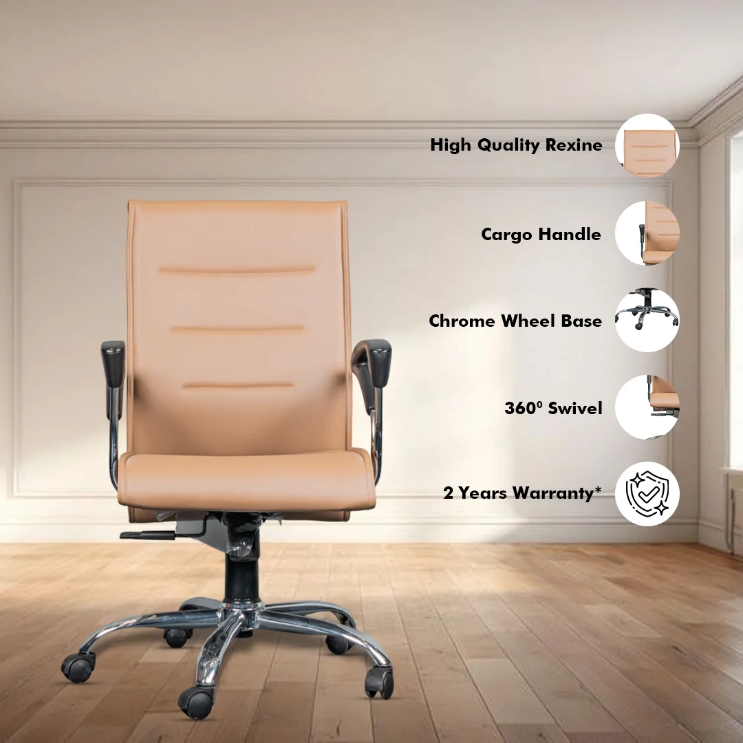 Octiva Medium Back Ergonomic Boss Chair with Synchro Tilting Mechanism, Hydraulic Height Adjustment, Rexine Material & Heavy Duty Wheels, Tan Seat - Image 2