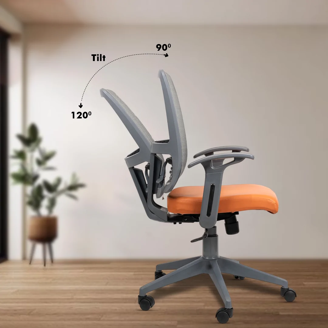 Polo Grey Medium Back Ergonomic Workstation Chair with Tilting Mechanism, Hydraulic Height Adjustment, and Heavy Duty Wheels, Tan Seat - Image 4