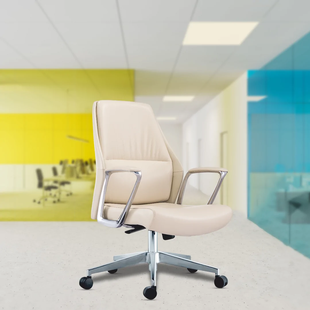 Stanley Medium Back Luxury Chair with Finest Composite Leather, Synchro-Tilt Mechanism with Multi-Position Lock, Chrome-Plated Aluminium Die-Cast Armrests with Cushion Pad, 700mm Aluminium Die-Cast Base with 60mm Nylon Castors & Class 4 Gas Lift.