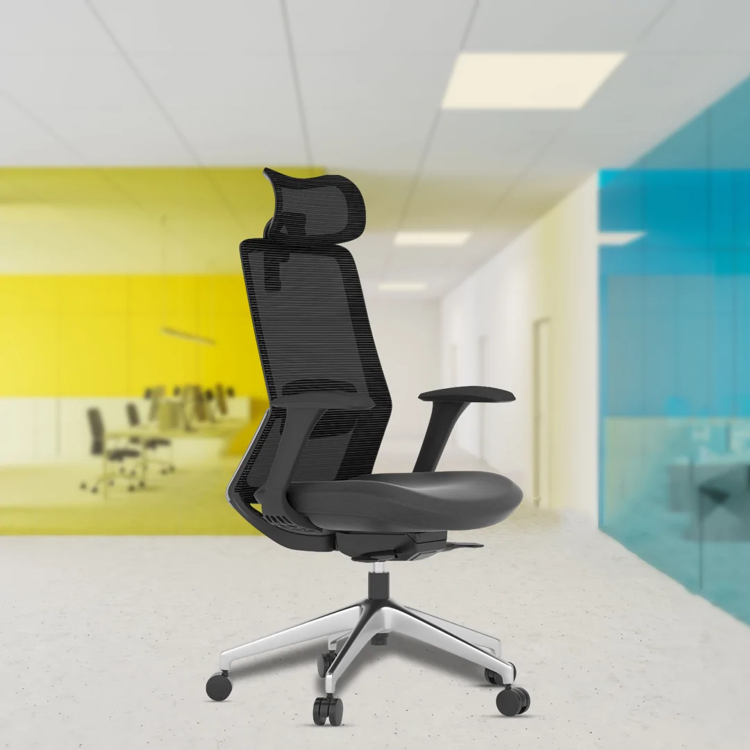 TROY BLK High Back Ergonomic Chair with 4D Adjustable Armrests, Self-Weight Syncro Tilting Mechanism, Multi-Position Lock, Seat Slider, Aluminium Die-Cast Base, and Heavy Duty Castors.