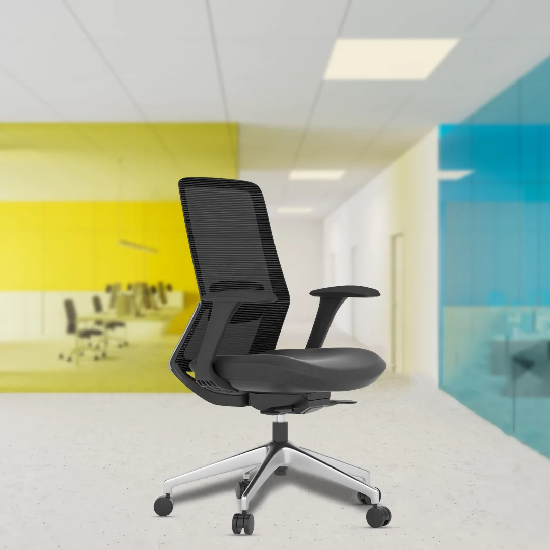 TROY BLK Medium Back Ergonomic Chair with 4D Adjustable Armrests, Self-Weight Syncro Tilting Mechanism, Multi-Position Lock, Seat Slider, Aluminium Die-Cast Base, and Heavy Duty Castors.