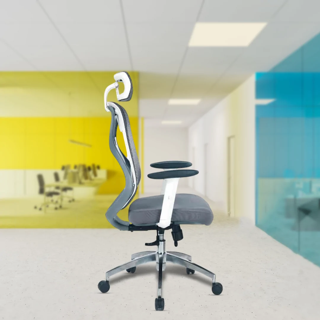 Ergon White High Back Luxury Chair with Adjustable Headrest, Fully Adjustable Backrest, Armrests & Seat Depth, Syncro Tilt Mechanism with Multi-Position Lock, Integrated Lumbar Support, 700mm Aluminium Die-Cast Base with 60mm Nylon Castors & Class 4 Gas Lift. - Image 2