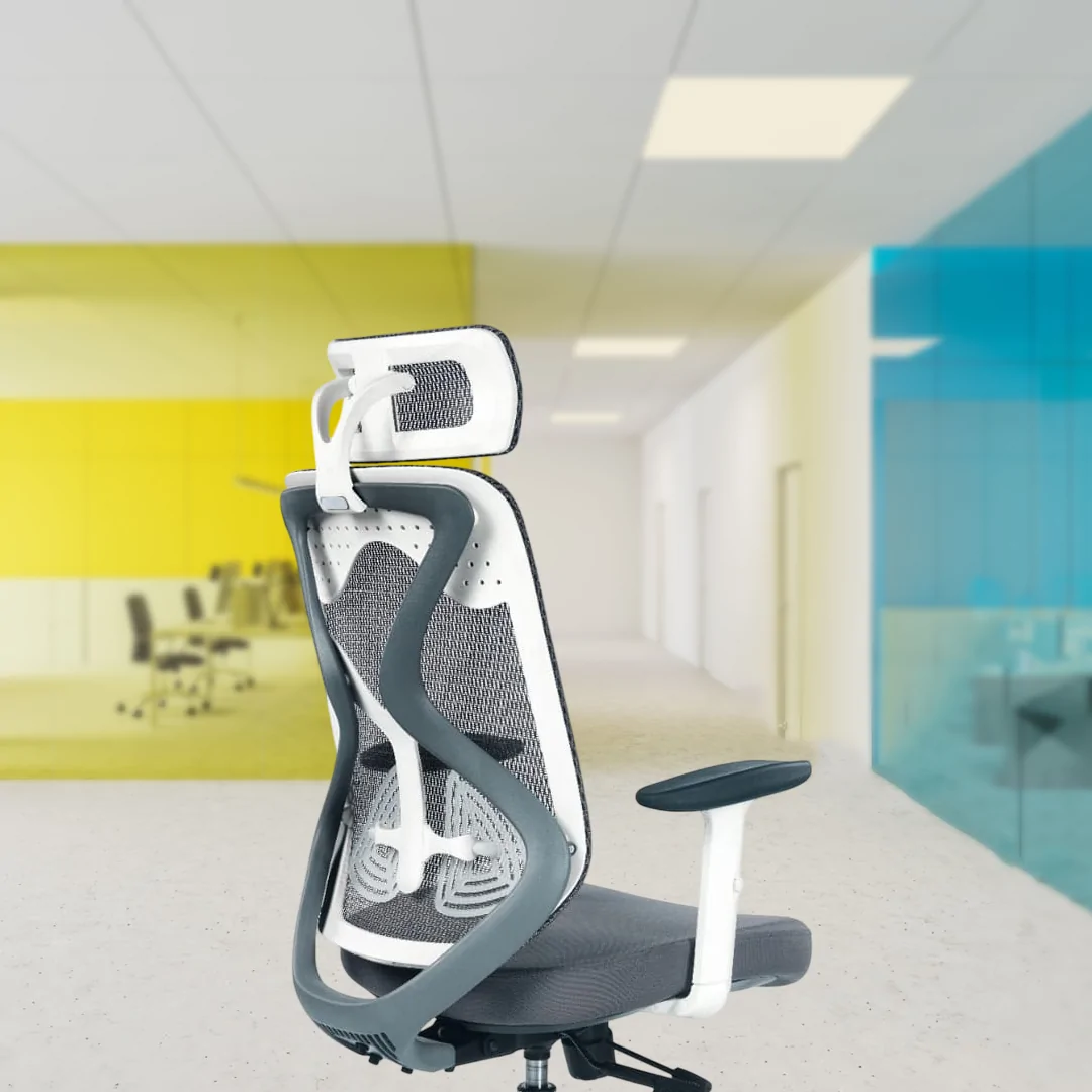 Ergon White High Back Luxury Chair with Adjustable Headrest, Fully Adjustable Backrest, Armrests & Seat Depth, Syncro Tilt Mechanism with Multi-Position Lock, Integrated Lumbar Support, 700mm Aluminium Die-Cast Base with 60mm Nylon Castors & Class 4 Gas Lift. - Image 3