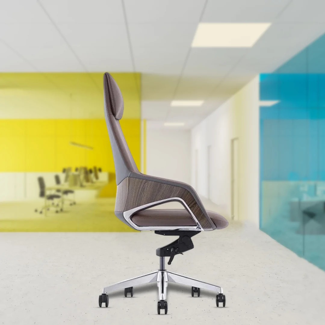 Oyster Leather High Back Luxury Chair with Adjustable Neck & Arm Rest, Synchro Tilting Mechanism, Hydraulic Height Adjustment & Heavy Duty Wheels, Leather Seat - Image 2