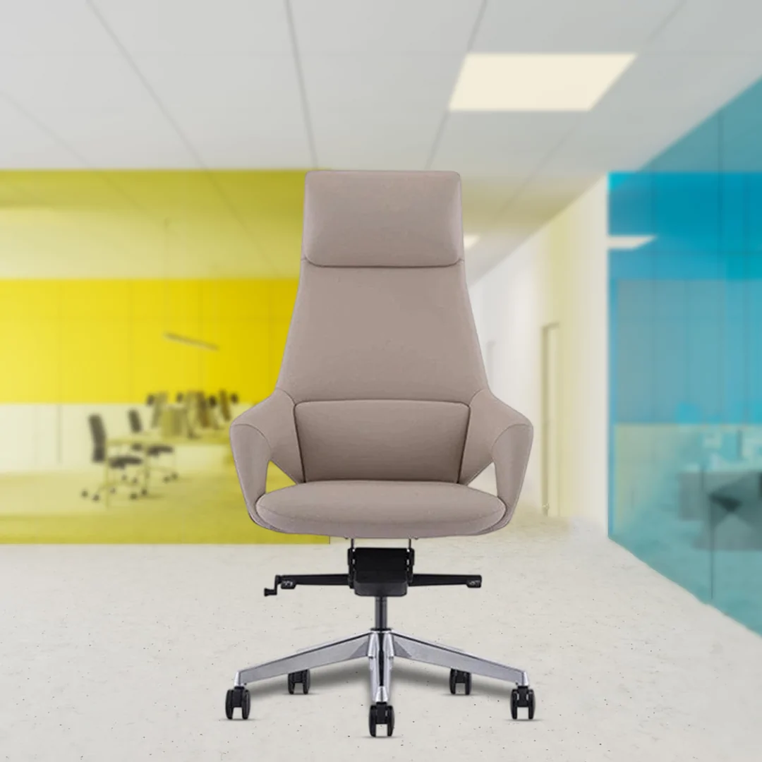 Oyster Leather Medium Back Luxury Chair with Adjustable Neck & Arm Rest, Synchro Tilting Mechanism, Hydraulic Height Adjustment & Heavy Duty Wheels, Leather Seat - Image 3