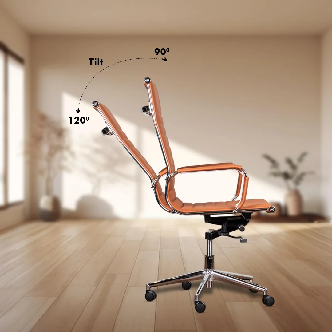 Sleek High Back Conference Chair with Center Tilt Mechanism, Hydraulic Height Adjustment, Chrome Finish Base, and Heavy Duty Wheels, Rexine Seat Color Option Available. - Image 4