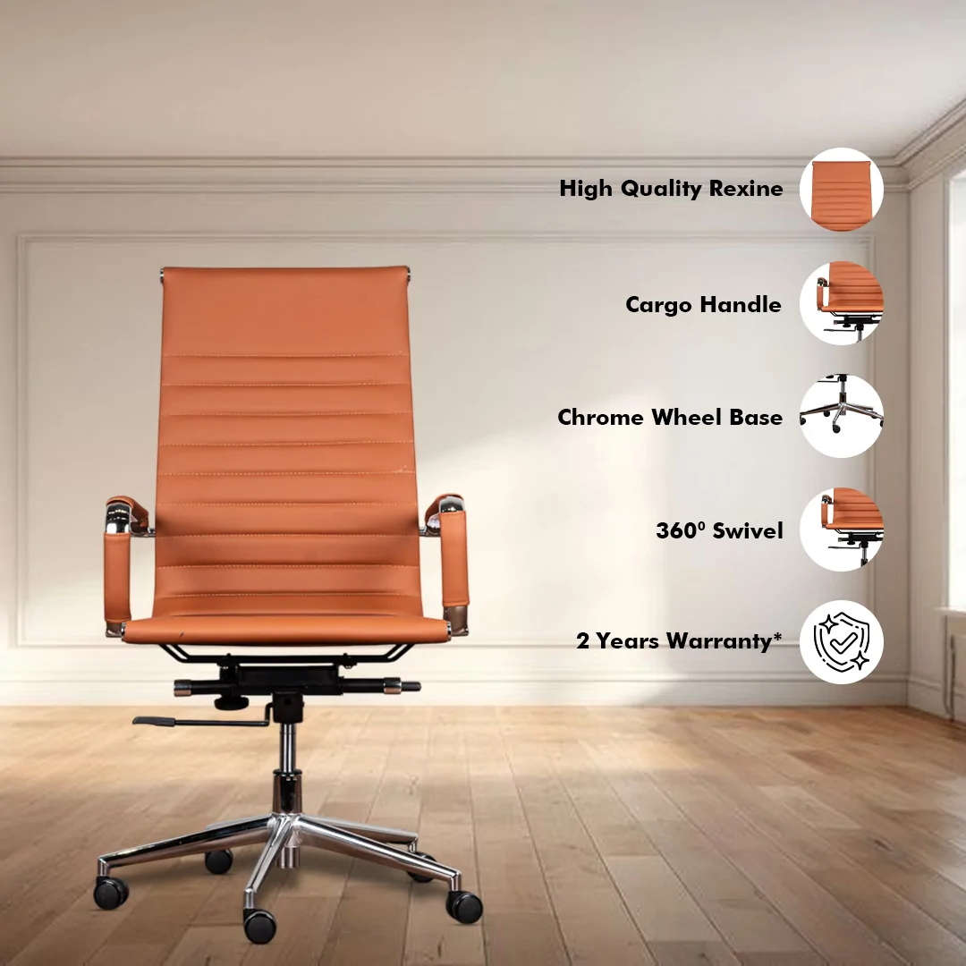 Sleek High Back Conference Chair with Center Tilt Mechanism, Hydraulic Height Adjustment, Chrome Finish Base, and Heavy Duty Wheels, Rexine Seat Color Option Available. - Image 2