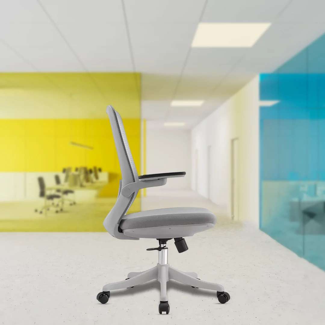 WINNER GREY Medium Back Luxury Chair with Adjustable Lumbar Support, Flipping Armrests with PU Pad, Centre Tilt Mechanism, Glass-Filled Nylon Base, and Heavy Duty Castors. - Image 2