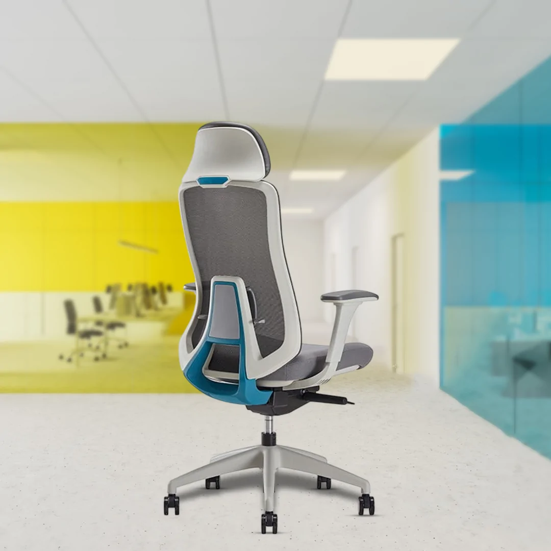 Zoy White Mesh High Back Executive Chair with 4D Adjustable Armrests, Synchro Tilting Mechanism, Seat Slider, and Class 4 Gas Lift, Black Seat - Image 2